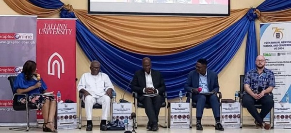 Professor Kofi Quashigah (middle) together with other discussants discussing Ghana's local government system at the 75th Annual New Year School and Conference at the University of Ghana