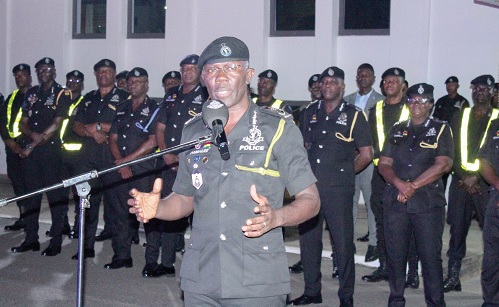 Dr George Akuffo Dampare, IGP, addressing some members of the Police patrol team in Accra. Picture: ERNEST KODZI