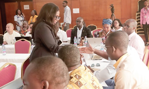 Prof. Dorothy Yeboah-Manu (left), Director, Noguchi Memorial Institute for Medical Research, in a discussion with some participants in the meeting. Picture: EDNA SALVO-KOTEY