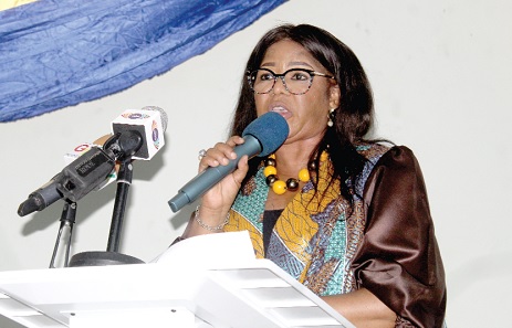 Fausta Kilian Ganaa (right), Deputy Registrar, Public Affairs, Accra Technical University, addressing the press. Picture: ESTHER ADJORKOR ADJEI