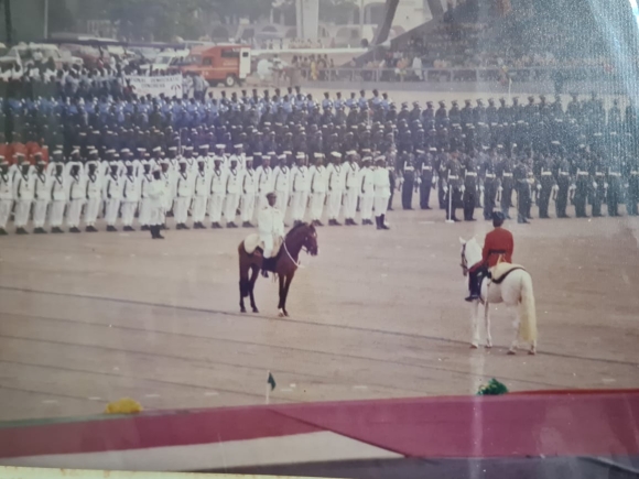 Flashback - Millennium Parade, 7th January 2000. Parade Commander Col Dan Frimpong, CO GMA on horse Majestic.  Parade 2IC, Cdr Emmanuel Akoto-Bonsu. Parade Adjt, Sqn Ldr Zagla Deku.