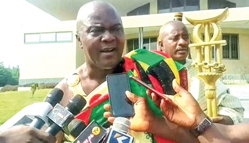 Odeefo Amoakwa Buadu VIII, President of the Central Regional House of Chiefs, speaking to jounalists after the meeting
