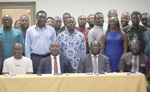 Prof. Ahmed Jinapor Abdulai (seated 2nd from left), Director-General, GTEC; Sir Prof. Elias N. K. Sowley (Seated 2nd from right), Chairman, Vice Chancellors Technical University- Ghana, with some of the heads of technical universities.  Picture: EMMANUEL BAAH