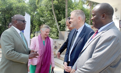 Prof. Francis Kasolo (left), WHO representative to Ghana, with Kai Von Harbou (2nd from right), CRR Unit Head, WHO-HQ, Dr Charles Njuguna (right), Exercise Director, WHO-AFRO, and Dr Claire Bayntun (2nd from left), UK Public Health Rapid Support Team. Picture: ESTHER ADJORKOR ADJEI