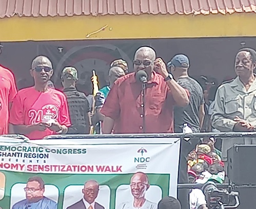 John Dramani Mahama (middle), NDC flag bearer, addressing party supporters in Kumasi