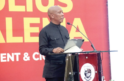 Julius Malema (left), President, Economic Freedom Fighters, South Africa, addressing the symposium. Picture: ELVIS NII NOI DOWUONA