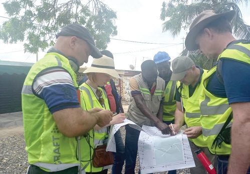GWCL staff explaining the process of leakage detection to the EU Sustainable Cities Team, during a visit to Tema