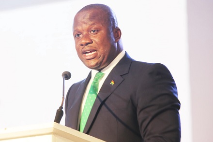 Samuel Abu Jinapor, Minister of Lands and Natural Resources, speaking at the Africa Prosperity Dialogues conference at Peduase in the Eastern Region. Picture: SAMUEL TEI ADANO