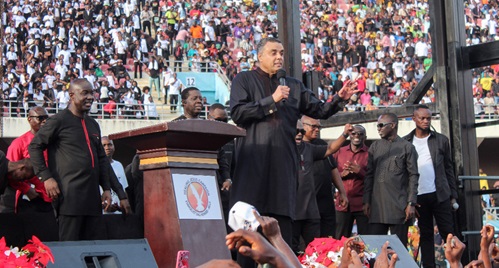 Dag Heward Mills, Bishop of Lighthouse Group of Churches, delivering his sermon. Picture: ERNEST KODZI