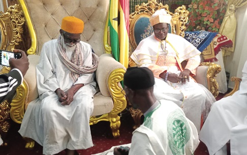 Sheikh Usmanu Nuhu Sharubutu (left), National Chief Imam, with Nakoa Nazareth Ansah Jamson, Spiritual Leader of the Spiritual Churches Council, Ghana