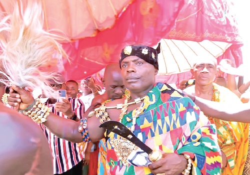 Nana Asare Bediako Ababio III, as he arrived at the durbar grounds for his coronation as the new Akyem Akokoase chief.