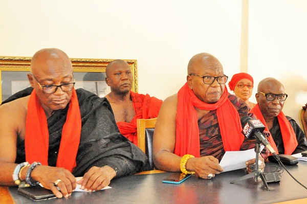Togbe Adzie Lakle Howusu XII (second from right), Awafiaga of Asogli addressing the press conference