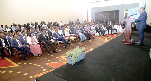 President Akufo-Addo (right) addressing the Ghana-Kenya Business Forum in Accra. Picture: SAMUEL TEI ADANO