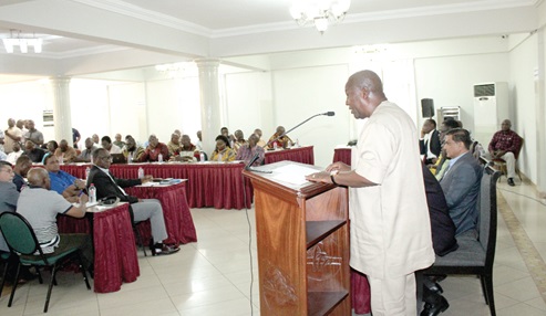 John Dramani Mahama (right), flag bearer of the NDC, speaking at the meeting in Accra. Picture: ERNEST KODZI