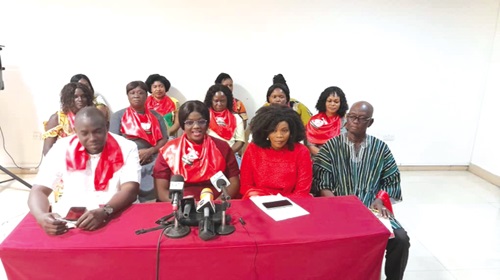 Patience Lamisi Johnson (2nd from left), acting National Women's Organiser of the PNC, addressing the press conference in Koforidua