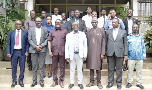 Dr Kingsley Krugu (3rd from left front row), Executive Director of the Enviromental Protection Agency, with the ambassadors and some officials at the launch of the NAP Ambassadors in Accra