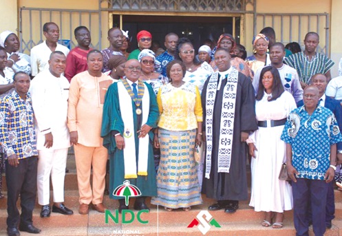 Prof. Naana Jane Opoku-Agyemang (4th from right), NDC 2024 running mate, with the clergy and some members of the party
