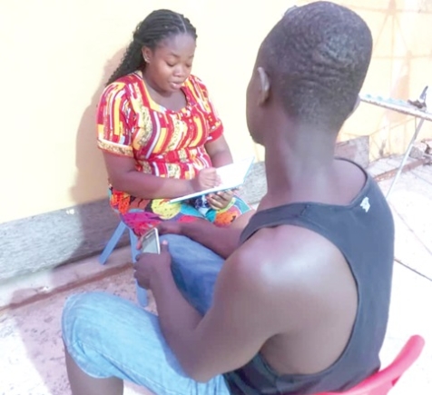 Our reporter, Efia Akese, interviewing Mr Nsia Our reporter, Efia Akese, interviewing Mr Nsia