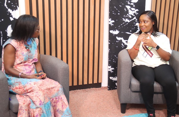 Mary Amankwah Fordwor (right), throat cancer survivor, interacting with Augustina Taiwah, our Staff Writer. Picture: ELVIS NII NOI DOWUONA
