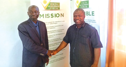 James Gunu (right), Volta Regional Secretary of the NDC, and Daniel Agboka-Jegede (left), Executive Director, Volta Development Forum