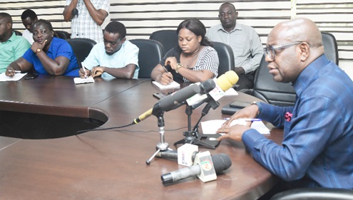 Yaw Oteng (right), Deputy Chief Executive Officer, Tree Crops Development Authority, speaking at the launch of the Council of Ministers Conference of Cashew Nut in Accra
