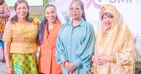 Marina Lamptey (2nd from left), Founder of UMI Foundation; Elizabeth Sackey (left), Metropolitan Chief Executive of Accra; Osafohene Afua Asabea Asare (2nd from right), CEO of the Ghana Export Promotion Authority, and Erieka Benne (right), Head of Mission,  Diaspora African Forum, after the conference