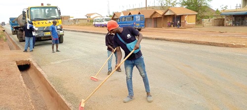 Some of the workers busily dressing up the road at the time of visit.