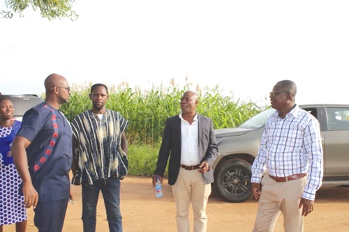 (From Left) Frank Afari Ankamah, Board Chairman of GIDA; Abdul karim Tetteh (farmer); Joseph Nartey, Deputy Chief Manager Agronomist of GIDA; and Richard Oppong-Boateng, Chief Executive of Gida, in a conversation mode in one of the irrigated farms at Weija