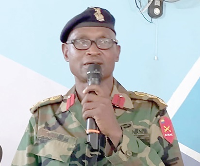 Colonel Dr Mohammed Wumbei (inset), Command Logistic and Gender Adviser at the Accra Army Training Command, addressing the participants during the engagement in Sunyani