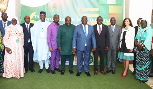Yaw Frimpong Addo (4th from left), Deputy Minister of Food and Agriculture, with Kobenan Kouassi Adjoumani (5th from left), Minister of Agriculture, Côte d'Ivoire; William Agyapong Quaittoo (4th from left), CEO, Tree Crops Development Authority, and some dignitaries after the council of ministers meeting in Accra. Picture: ELVIS NII NOI DOWUONA 