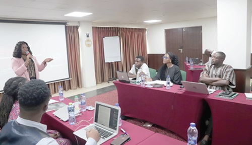 Felicia Anthonio (standing), Campaign Manager, Access Now, explaining a point to participants in the workshop. Picture: EDNA SALVO-KOTEY