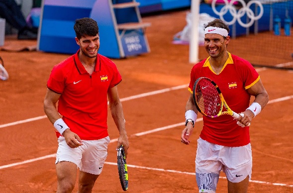 Carlos Alcaraz (left) and Rafael Nadal at the Olympic Games Paris 2024