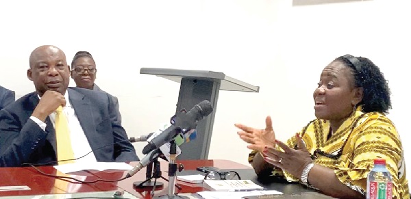  Justice Gertrude Sackey Torkornoo (right), the Chief Justice, answering questions from journalists