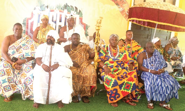 Gbetsoolo Nii Akomfra III (back; 2nd from right), Teshie Mantse, and President of the Teshie Traditional Council, with members of the council at the event in  Accra. Picture: ESTHER ADJORKOR ADJEI 