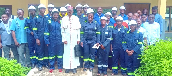 Most Rev. Alfred Agyenta (middle), Catholic Bishop of the Navrongo-Bolgatanga  Diocese, together with participants and resource persons