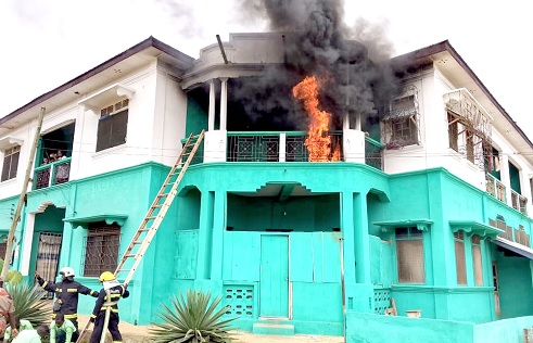  Some personnel from the Ghana National Fire Service, demonstrating how to rescue fire victims trapped in high-rise buildings