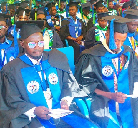 Prof. Kingsley Nyarko (inset), Deputy Minister of Education, speaking at the 16th Congregation of the Mampong College of Education