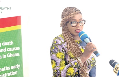 Henrietta Lamptey, Registrar of Births and Deaths,  speaking at the event