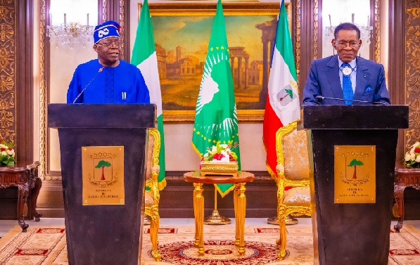 President Bola Ahmed Tinubu (left) and Equatorial Guinean President Teodoro Mbasogo 