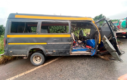 The wreckage of one of the three vehicles that collided at Ataabadze Junction