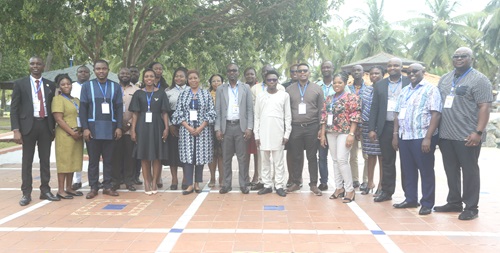 Frederick Adu-Gyamfi (6th from left), Director of Programmes and Operations, CDD-Ghana, with Dr Edem Selormey (5th from left), Director of Research and Knowledge Management, CDD-Ghana, and other stakeholders at the meeting. Picture: BENEDICT OBUOBI