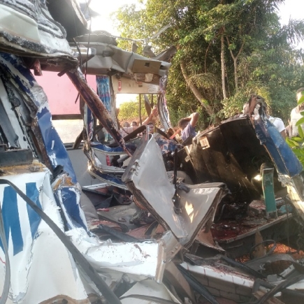 One of the mangled vehicles involved in the accident 