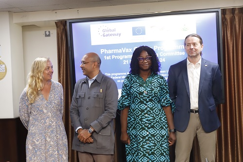  Irchad Razaaly (2nd from left), EU Ambassador in Ghana, in a discussion with Franziska Jebens (left), Head of Development Cooperation, German Embassy in Ghana, during the meeting. With them are Wilhelmina Anguah (2nd from right), Schedule Officer for Germany of the EU/ Europe and Americas Unit of the Ministry of Finance, and Dr Dirk Abmann (right), GIZ Country Director. Picture: EDNA SALVO KOTEY