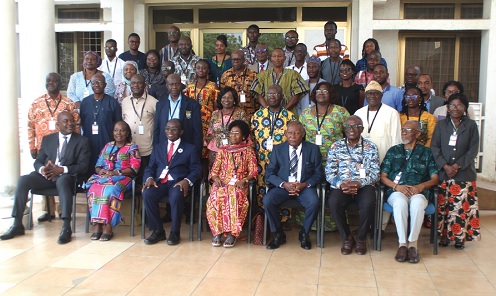  Prof. Ahmed Jinapor Abdulai (seated left), Director-General, GTEC; Prof. Takyiwaa Manuh (2nd from left), Chair, Project Management Committee; Prof. Kofi O.Nti (3rd from left), President, GAAS, and Prof. Clifford Tagoe (seated 3rd from right), Chair, Project Steering Committee, with some dignitaries and other participants. Picture: ESTHER ADJORKOR ADJEI 