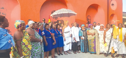  King Tackie Teiko Tsuru II (middle), Ga Mantse, with members of the ISGF at the Ga Mantse Palace. Picture SAMUEL OHENE EWUR