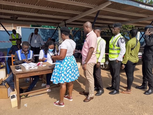 Some special voters in the Bono Region going through the voting process