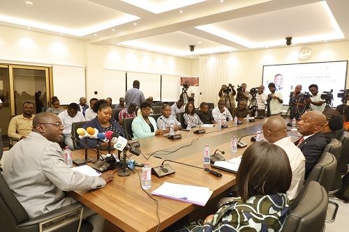  Dr Mohammed Amin Adam (left), Minister of Finance, addressing participants during the media briefing. Picture: EDNA SALVO KOTEY