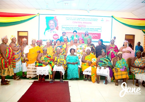 Prof. Naana Jane Opoku-Agyemang  (seated 3rd from left) seated with  the queenmothers