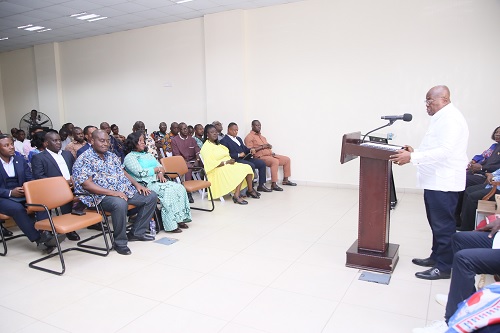  President Akufo-Addo speaking to executives of the Trade Unions at a meeting in Accra. Picture: SAMUEL TEI ADANO