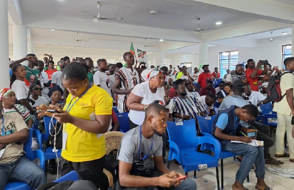 NDC supporters take over Collation Centre at Adentan Constituency 